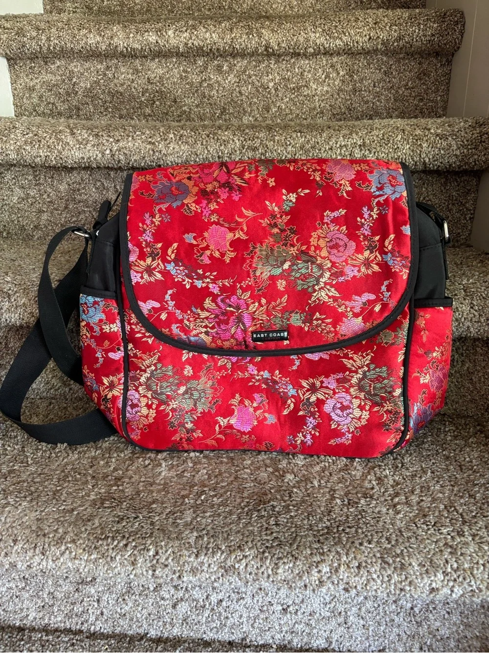 Red Floral Crossbody Messenger Bag